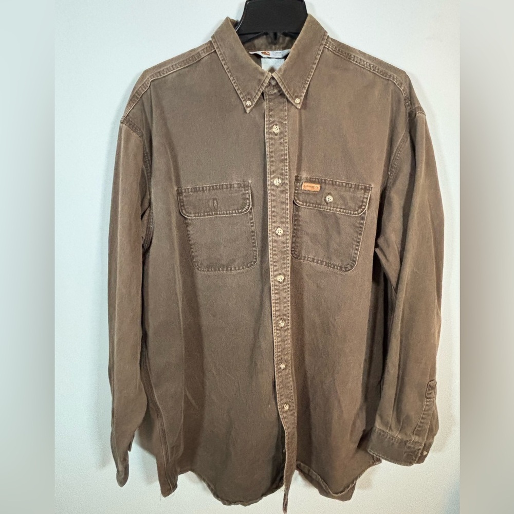 Vintage Carhartt Rugged Outdoor Wear Brown Button Up Work Shirt XL Tall